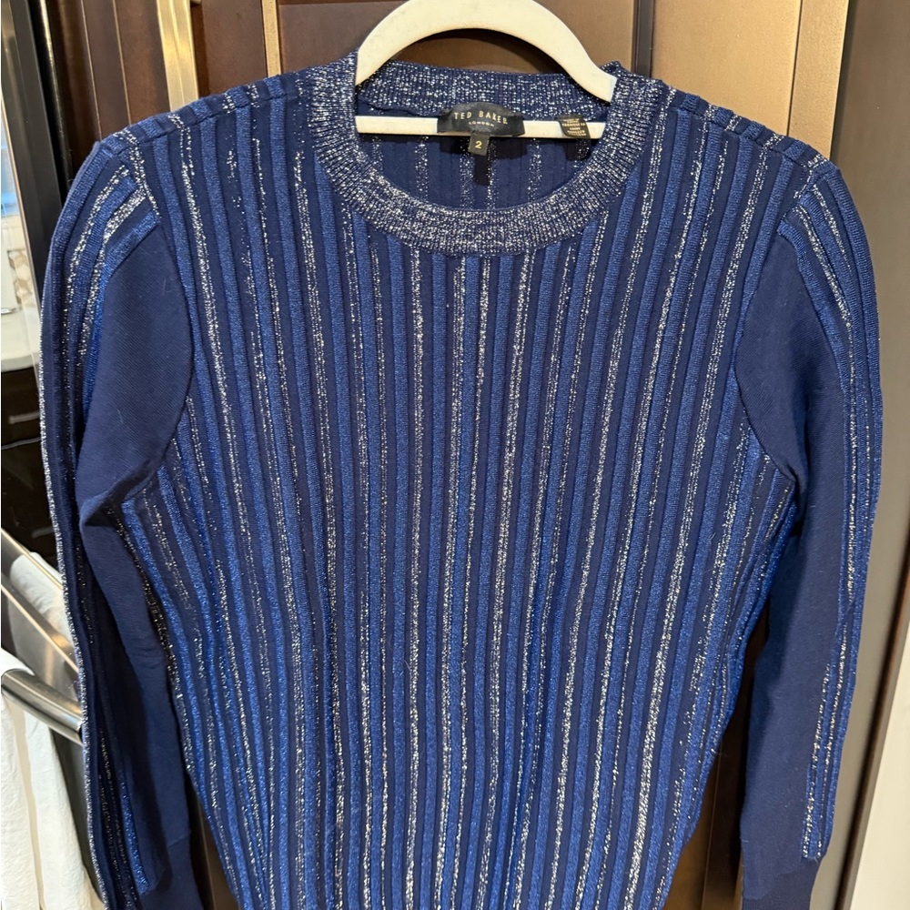 Ted Baker Blue and Silver Striped Sweater